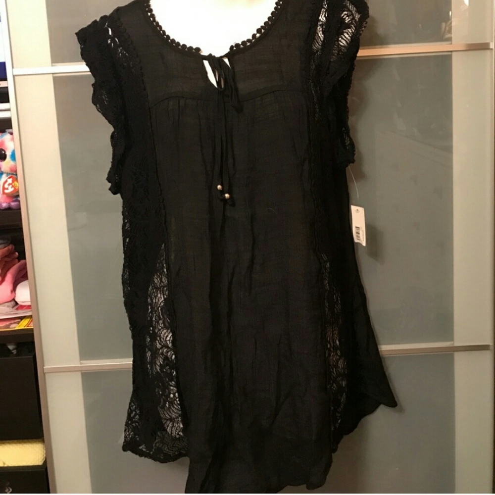 Sleeveless Black Crochet Top Jr Plus XXL/2XG